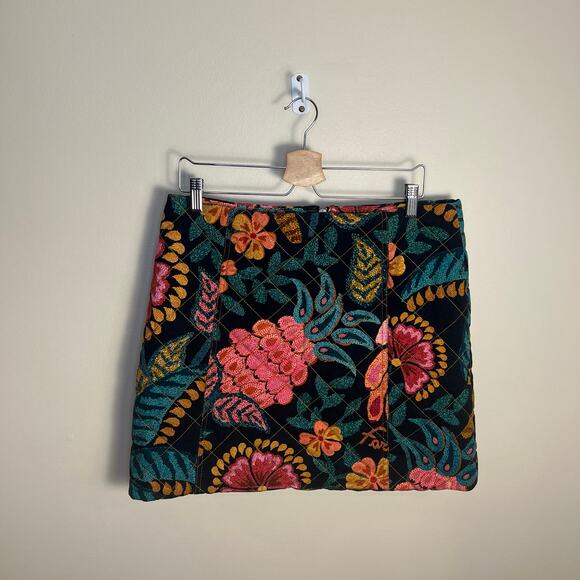 Farm Rio Black Flowerdoscopic Canvas Mini Skirt Quilted Size Large - Picture 5 of 8